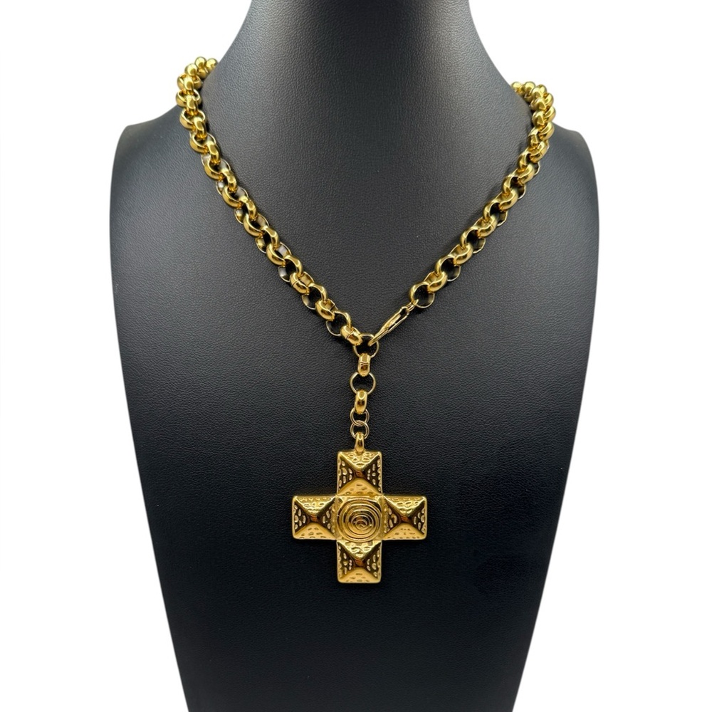 NEW 18K GOLD PLATED “ORION CROSS” STATEMENT NECKLACE - Picture 3 of 7